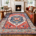 SERISSA Washable Rugs 6x9 Area Rugs, Large Non-Slip Boho Living Room Rust Rug, Ultra Soft Vintage Print Distressed Oriental Tribal Farmhouse Carpet for Dining Room Bedroom Dorm Office Home Decor