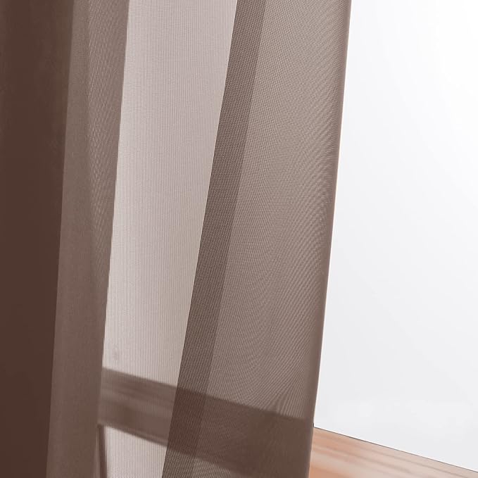 OWENIE Sheer Chocolate Curtains, Sheer Curtains 84 inch Length 2 Panels Set, Rod Pocket Voile Fimly Sheer Drapes for Living Room/Bedroom, 2pcs, Each 42" W x 84" L
