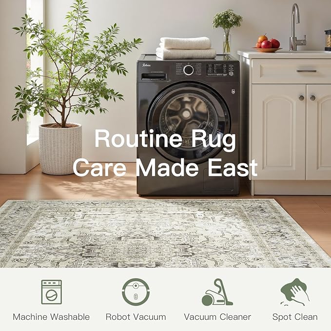 Lofus 8x10 Area Rugs for Living Room, Washable Area Rug, Rugs for Bedroom, Kitchen, Vintage Boho Carpet, Soft Non-Slip, Low Pile Large Area Rug for Office Dining Room, Beige and Brown
