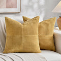 Fancy Homi 2 Packs Mustard Yellow Decorative Throw Pillow Covers 18x18 Inch for Living Room Couch Bed, Farmhouse Boho Home Decor, Soft Corss Corduroy Patchwork Textured Accent Cushion Case 45x45 cm