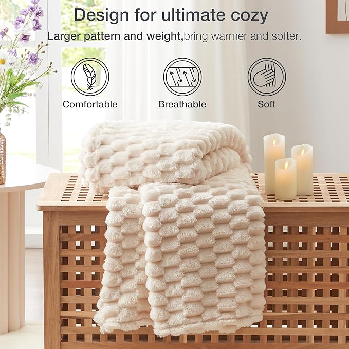 EXQ Home Fleece Throw Blanket for Couch and Bed, 3D Imitation Large Turtle Shell Jacquard Decorative Blankets, Plush Lightweight Fuzzy Flannel Blanket Suitable for All Seasons (50"×60",Beige)