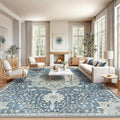 AMADA HOMEFURNISHING 10x14 Washable Area Rug, Low-Profile Large Area Rug with Non-Slip Backing & Durable Edge Binding, Vintage Large Rugs for Living Room, Bedroom & Dining Room