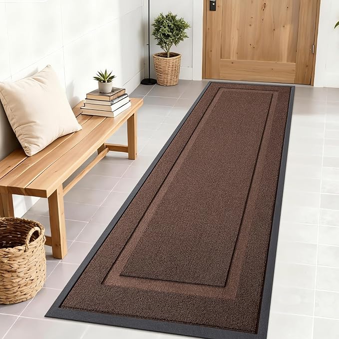 OLANLY Front Door Mat Indoor Outdoor Entrance, Waterproof All-Season, All-Weather Doormat, Sturdy Natural Rubber, Low Profile, Easy Clean Patio Porch Entryway Mat, 71x23, Chocolate Brown