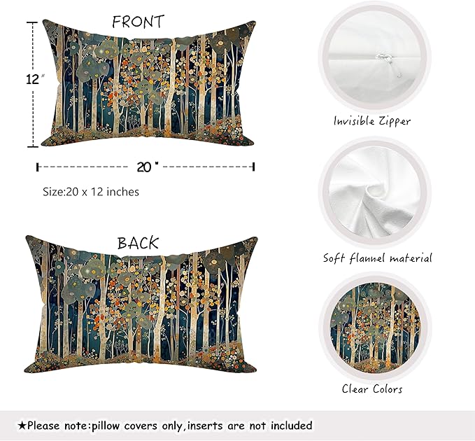 Rustic William Morris Inspired Forest Decor Pillow Covers 12x20 Set of 4,Vintage Botanical Nature Landscape Decorative Throw Pillow Covers for Home Bedroom Living Room,Fall Home Room Decor
