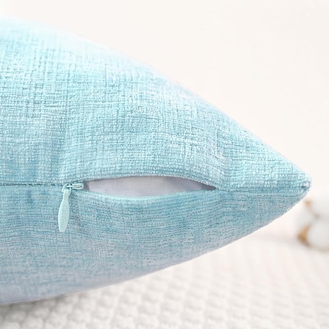 CaliTime Throw Pillow Covers Decorative 18 X 18 Inches Pack of 2 Cozy Chenille Cushion Cases for Couch Sofa Bed Living Room Home Light Blue Grey