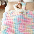 Cozy Bliss Faux Fur Throw Blanket for Couch, Bubble Plush Blanket King Size, Fuzzy Soft & Thick Blanket for Bed Sofa Living Room, 108x90 Inches Tie-dye Rainbow