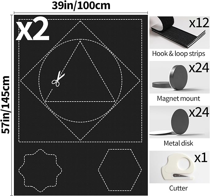 BKSAI 100% Blackout Window Cover, Portable Magnetic Black Out Curtains for Window, Black Out Shades No Drill Cuttable Blackout Blinds for Bedroom, RV, Nursery, Media Room, 39x57 inch, 2Pack