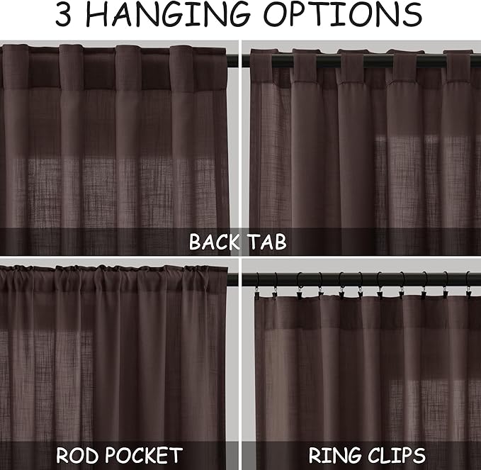 Nanspring Coffee Linen Blend Drapes 84 Inch Length 2 Panels Set Back Tab Rod Pocket Light Filtering Privacy Semi Sheer Textured Curtains Neutral Farmhouse Decor Curtains for Living Room Bedroom 52x84
