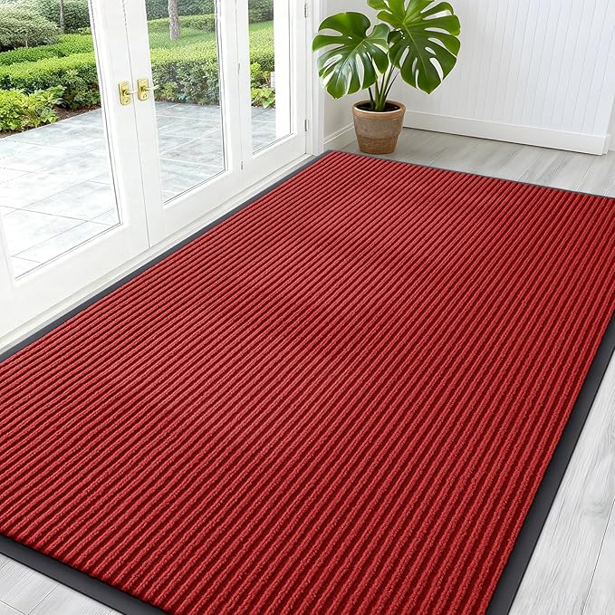OLANLY Front Door Mat Indoor Outdoor Entrance, Waterproof Heavy Duty Doormat, Fade Resistant, Low Profile, Easy Clean Patio Porch Welcome Floor Mats for Entry, 59x34, Red