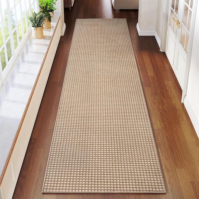 YDKGL 2x8 ft Hallway Runner Rug Extra Long Boho Woven Kitchen Runner Rugs Mat Non Slip Washable, Soft Entryway Laundry Hall Floor Runner Carpet for Indoor Backdoor Bedroom Hallway Living Room, Brown