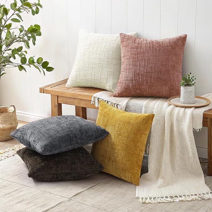 decorUhome Summer Pink Chenille Euro Sham Throw Pillow Covers 22x22 Set of 2 Textured Soft Cozy Slubby Couch Pillow Covers Modern Farmhouse Boho Decorative Pillow Cases for Bed Sofa Living Room