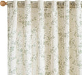 Lazzzy 90 inch Long Curtain for Bedroom Green Floral Linen Drapes for Living Room Farmhouse Country Vintage Light Filtering Curtains Rod Pocket Back Tab, 2 Panels, Green on Beige