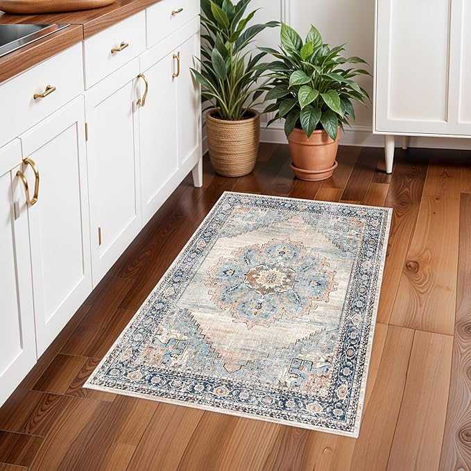 Washable Hallway Runner Rug 2x3 - Runner Rug Kitchen Rugs and Mats Non Skid Washable Waterproof Carpet Runner for Living Room Bedroom Bathroom (Blue, 2X3)