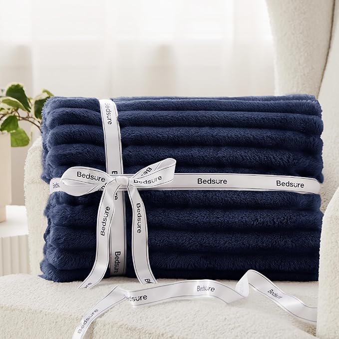Bedsure GentleSoft Navy Blue Fleece Blanket for Couch - Cozy Soft Blankets for Women, Cute Small Throws for Girls, Navy, 50x70 Inches