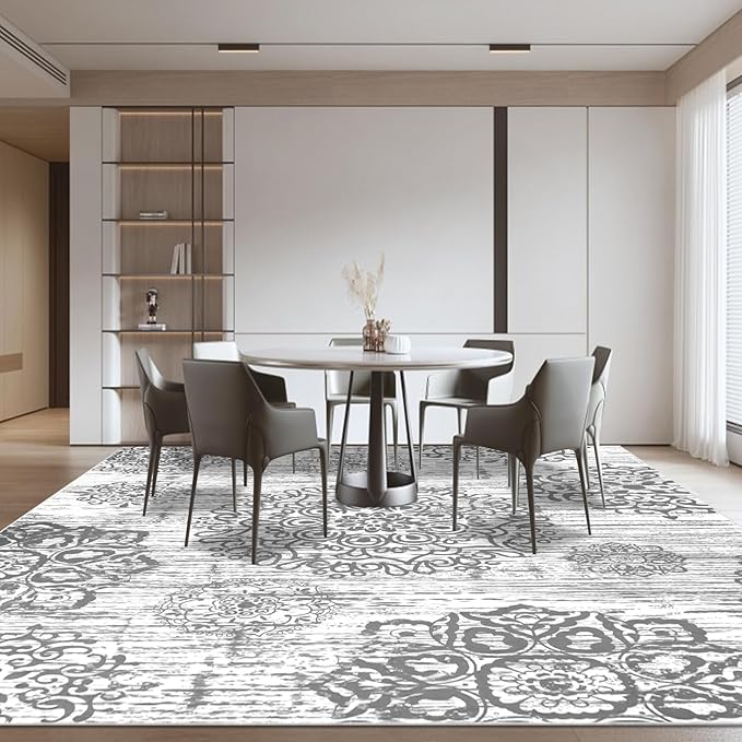 HEBE Washable Area Rug - 9'x12' Non Slip Soft Distressed Medallion Bedroom & Living Room Accent Throw Vintage Entry Floor Carpet for Dining Room & Bathroom
