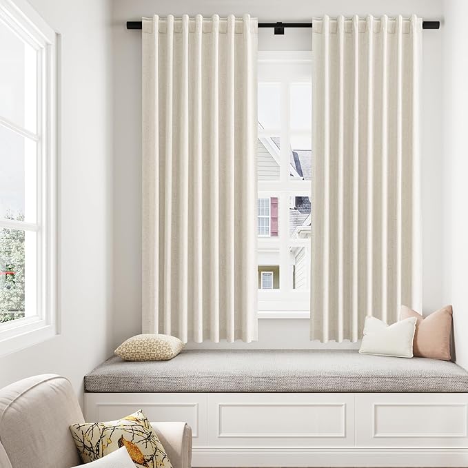 Guken 100% Blackout Curtains 45 Inch Length 2 Panels Set for Living Room Bedroom Back Tab Thermal Insulated Black Out Linen Drapes Room Darkening Window Curtains 45 Inches Long