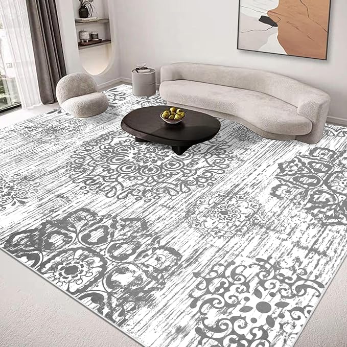 HEBE Washable Area Rug 6'x9' Non Slip Soft Distressed Medallion Bedroom & Living Room Rugs Vintage Entry Floor Carpet for Dining Room Bathroom Entryway