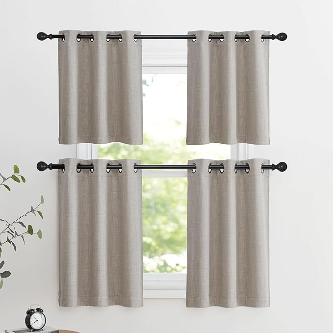 NICETOWN Valances for Bedroom, Farmhouse Windows Blackout Thermal Insulated Valance Tiers for Living Room Short Curtains for Loft Basement Window Covering, 34" W x 36" L, Angora, 2 Panels