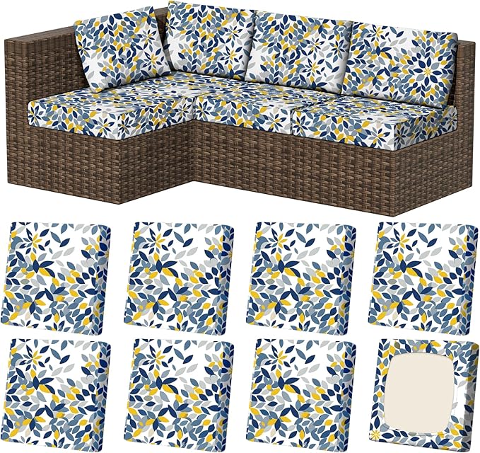 8Pcs Stretch Patio Cushion Covers, Outdoor Couch & Sofa Replacement Slipcovers for Patio Furniture Cushion Covers, Washable Reusable Furniture Protector