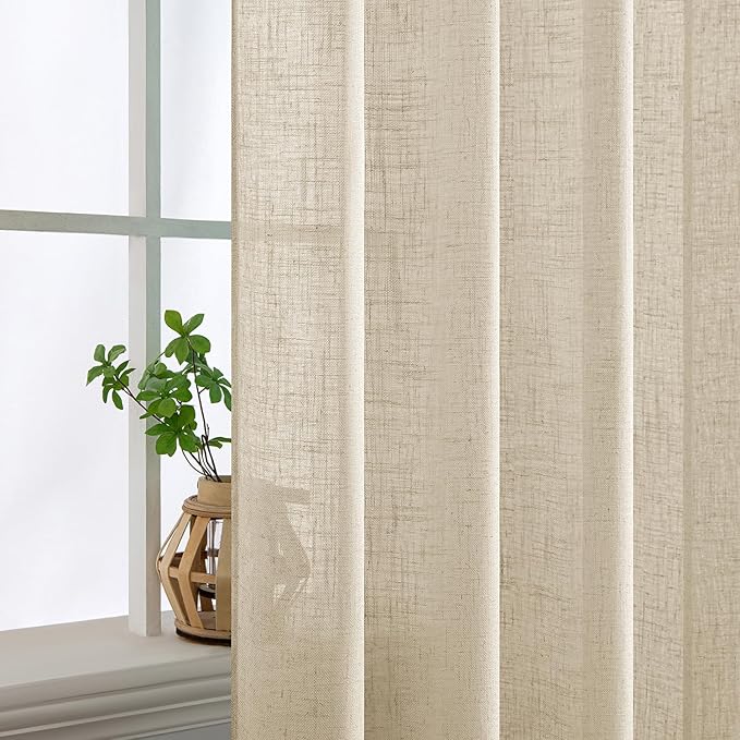 MIULEE Linen Curtains 54 Inch Length 2 Panels for Bedroom Living Room, Soft Thick Linen Textured Back Tab Short Window Drapes Semi Sheer Light Filtering Rod Pocket Modern Farmhouse Decor