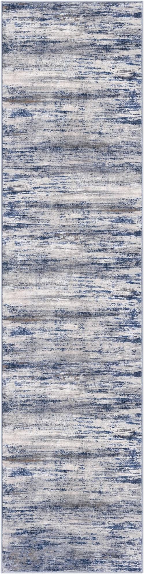 KOZYFLY Modern Abstract Washable Rug Runner 2x8 Hallway Runner Rug Non-Slip Soft Kitchen Runner Rugs, Print Grey-Blue Striped Carpet Runner for Entryway Bathroom Laundry Room Foyer