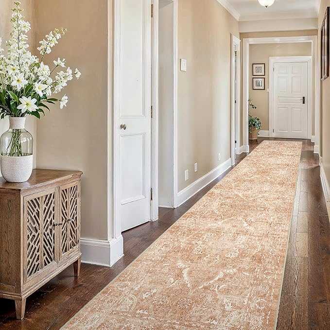 2'6"x16' Washable Hallway Runner Rug - Non Slip Kitchen Runner Rugs with Rubber Backing Vintage Low-Pile Carpet Runners for Entryway Dining Room Laundry Room Home Decor (Brick)