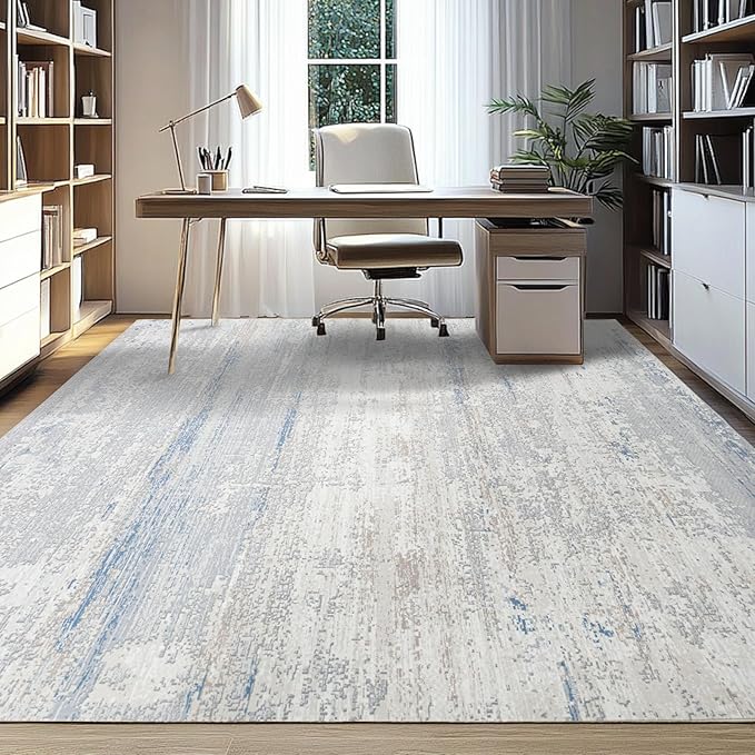 Washable Rugs 9x12 Area Rug for Living Room- Modern Abstract Rugs for Bedroom,Dining Room, Large Soft Low Pile Carpet with Non Slip Rubber Backing,Neutral Accent Rug for Nursery Home Office
