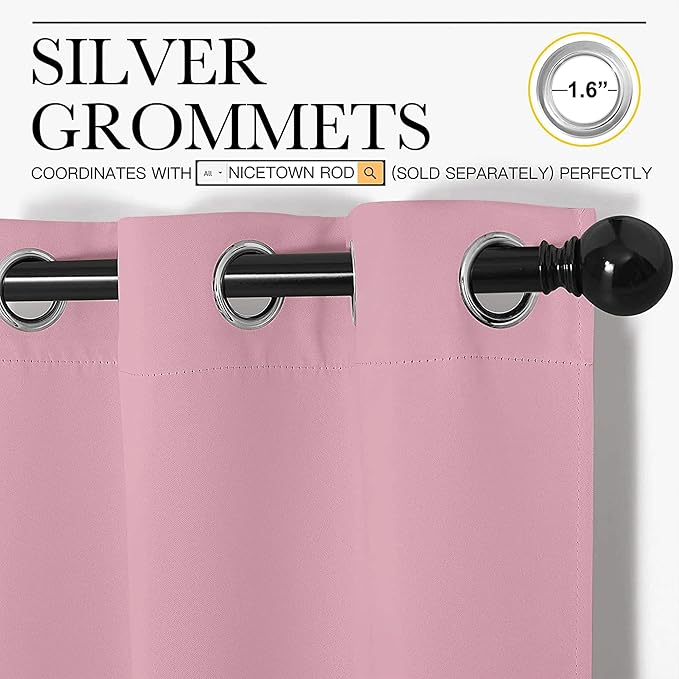 NICETOWN Window Curtain Panels, Thermal Insulated Solid Grommet Blackout Draperies/Drapes for Basement (Crystal Pink, 1 Pair, 34 by 84-inch)