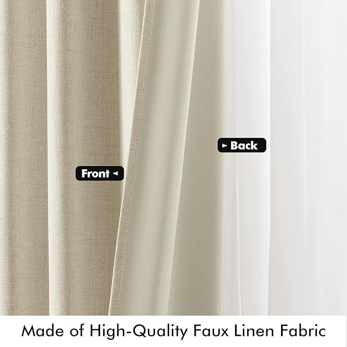 MIULEE 100% Blackout Linen Curtains for Bedroom, Cream Solid Luxury Decor Thermal Insulation Room Darkening Drapes for Living Room Nursery Back Tab Rod Pocket 42 x 84 Inches, 2 Panels