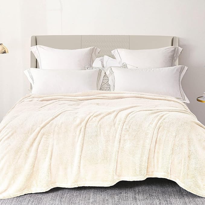 Exclusivo Mezcla Plush Fuzzy Fleece Bed Blanket King Size, Super Soft, Fluffy and Warm Blankets for Couch, Bed, All Season (Ivory, 90x104 inches)