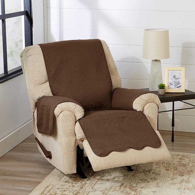 Great Bay Home Reversible Recliner Cover - Washable Slipcover Furniture Protector with Elastic Straps - Perfect for Kids & Pets - Quilted & Stitched Detail (Chocolate/Taupe)