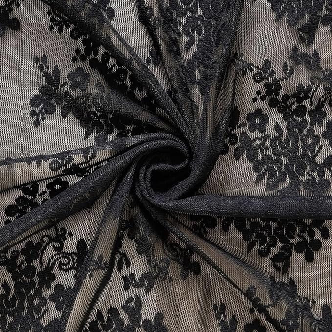 YJ YANJUN Vintage Lace Curtains 90 Inches Long- Victorian Floral Pattern Black Sheer Curtain Panels for Living Room Bedroom,Light Filtering, Gothic Witchy Halloween Drapes 2 Panels 52W x 90L