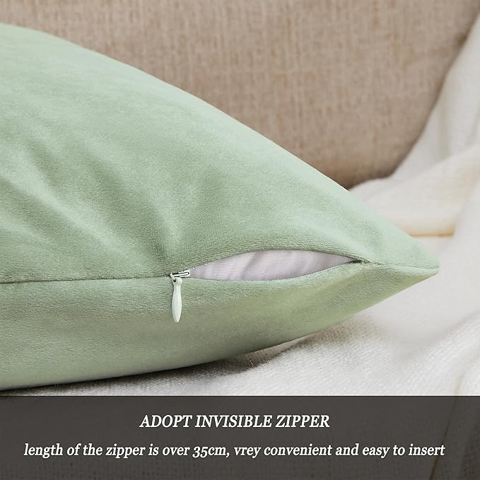GIGIZAZA 18x18 Pillow Covers Set of 2 Velvet Throw Pillows Decorative Sage Green Covers for Couch Sofa Bedroom Pillowscase
