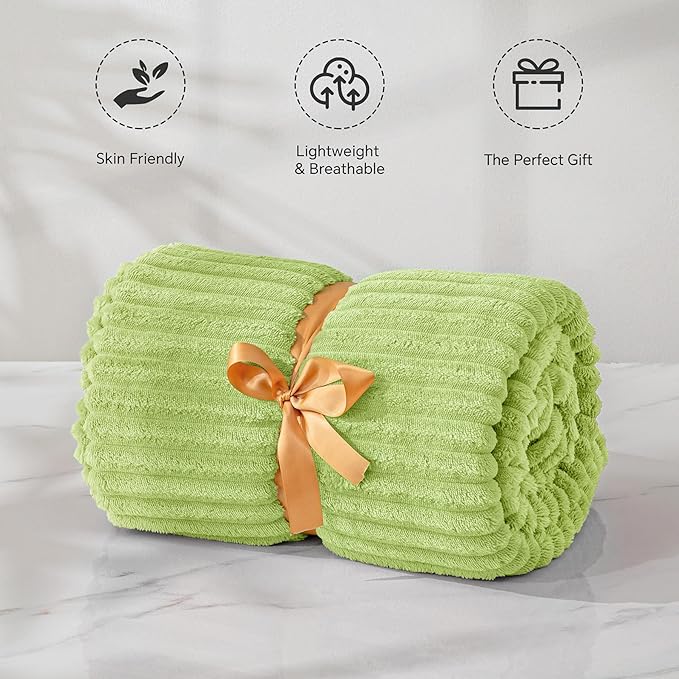 BEDELITE Fleece Throw Blanket for Couch – 3D Ribbed Jacquard Soft and Warm Decorative Fuzzy Blanket – Cozy, Fluffy, Plush Lightweight Cream Lime Throw Blankets for Bed, Sofa, 50x60 inches