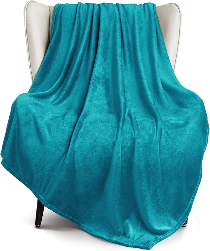 Exclusivo Mezcla Fleece Teal Throw Blanket for Couch, Sofa, Super Soft and Warm Blankets, All Season, Cozy, Plush, Lightweight, 50x60 Inches