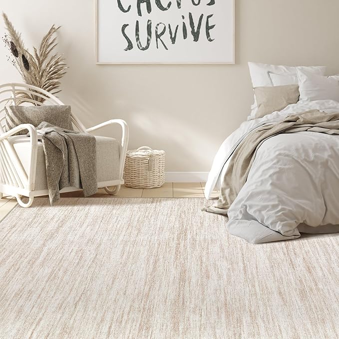 Nakagishi 9x12 Area Rugs Living Room: Washable Large Vintage Rug Neutral Non-Slip Soft Stain Resistant Indoor Carpet for Bedroom Nursery Dining Room Office Playroom - Beige-01
