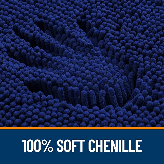 Bath Rugs, 47x32 Navy Chenille High Pile Quick-Drying