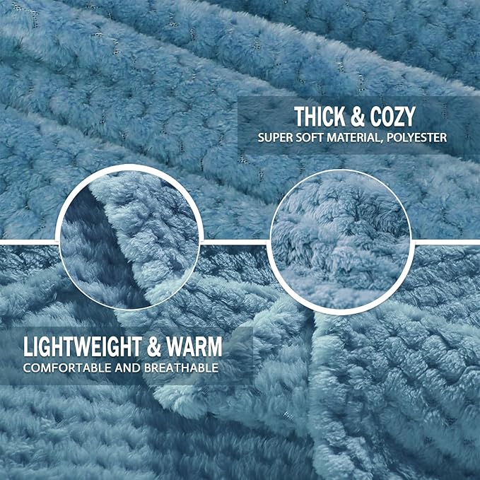 Exclusivo Mezcla Fleece Bed Blanket King Size, Super Soft and Warm Blankets for Couch, Sofa and Bed Waffle Textured, Cozy, Fuzzy and Lightweight (Slate Blue, 90x104 Inches)