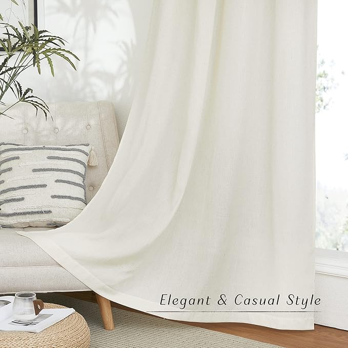 NICETOWN Linen Curtains 96 inches Long, Grommet Privacy Added with Light Filtering Linen Weave Window Treatment for Bedroom/Living Room, Off White, W68 x L96, 2 Panels