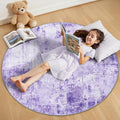 Washable Area Rugs 4ft Non-Slip Modern Abstract Soft for Living Room Entryway Bedroom Nursery, Print Pattern, Purple Gray Pink White
