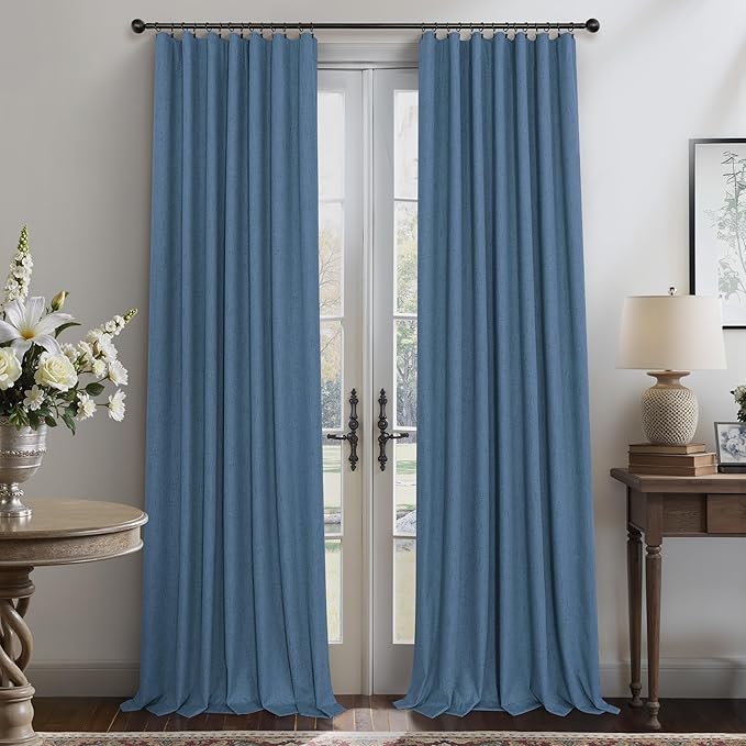 Denim Blue Living Room Darkening Curtains 72 Inches Long 2 Panels Set Faux Linen Cute Black Out Window Drapes for Bedroom Insulated Thermal Curtain for Summer Heat Winter Breakfast Nook 52x72 Length