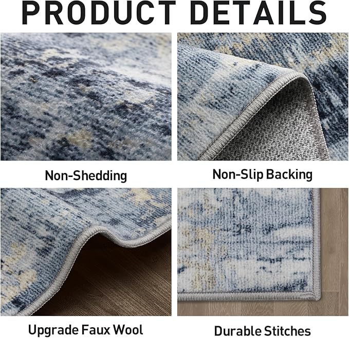 2'6''x8' Runner Rugs Washable Rug: Modern Abstract Hallway Runner Rug Indoor Soft Low Pile Thin Carpet Anti-Skid Non-Shedding Carpets for Kitchen, Entryway, Laundry, Bedroom - Blue Gold