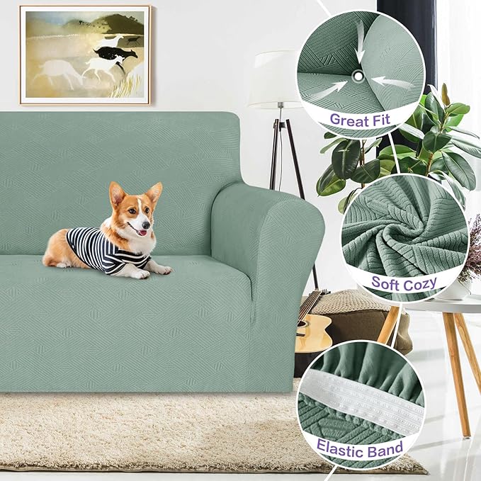 ZNSAYOTX Super Stretch Chair Slipcover (30"-47"), New Striped Sofa Chair Covers for Living Room, Dogs Pet Friendly Anti-Slip Chair Protector Spandex Armchair Slipcovers (Pea Green, Chair)