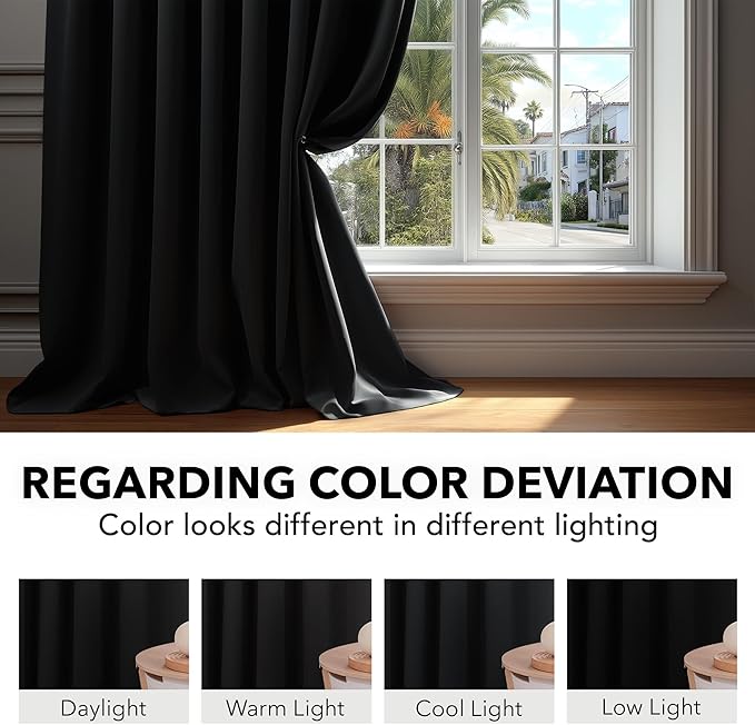 Deconovo Blackout Curtains, Thermal Insulated, W70 x L108 2 Panels, Back Tab, Machine Washable, Room-Darkening Drapes for Bedroom/Living Room Black