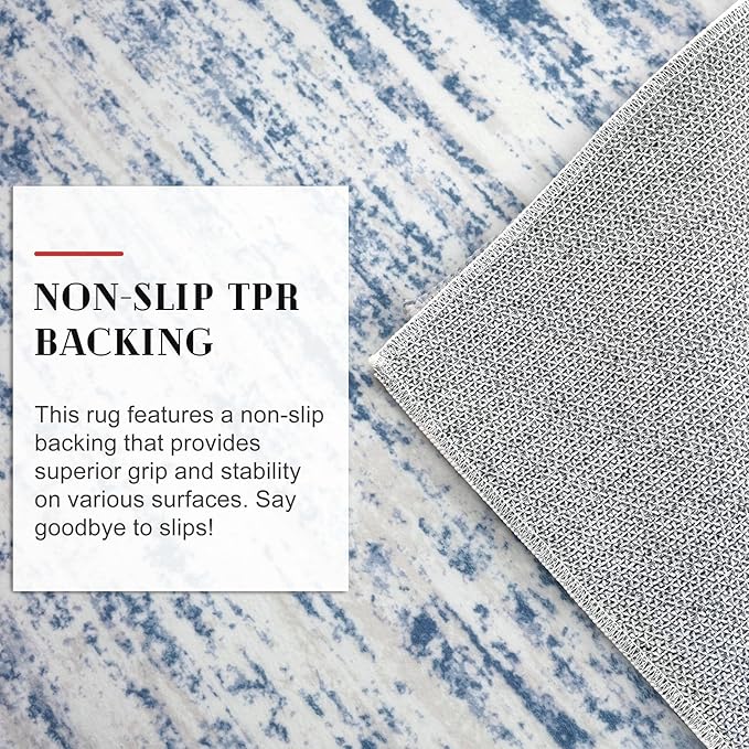 Lansny Modern Abstract Entryway Rug Indoor 2x3 Washable Rug Non-Slip Soft Small Area Rug Blue White Kitchen Mats Thin Print Faux Wool Floor Carpet Throw Rugs for Entrance Bedroom Office Home Decor
