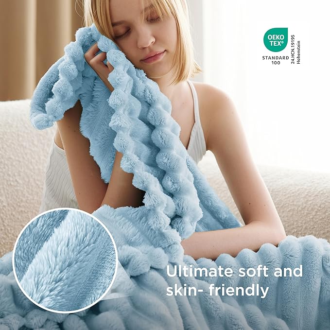Bedsure GentleSoft Blue Throw Blanket for Couch - Cozy Soft Blankets for Women, Cute Small Fleece Throw for Girls, Spring Decorations for Home Room Decor Gifts for Women Her, Light Blue, 50x60 Inches