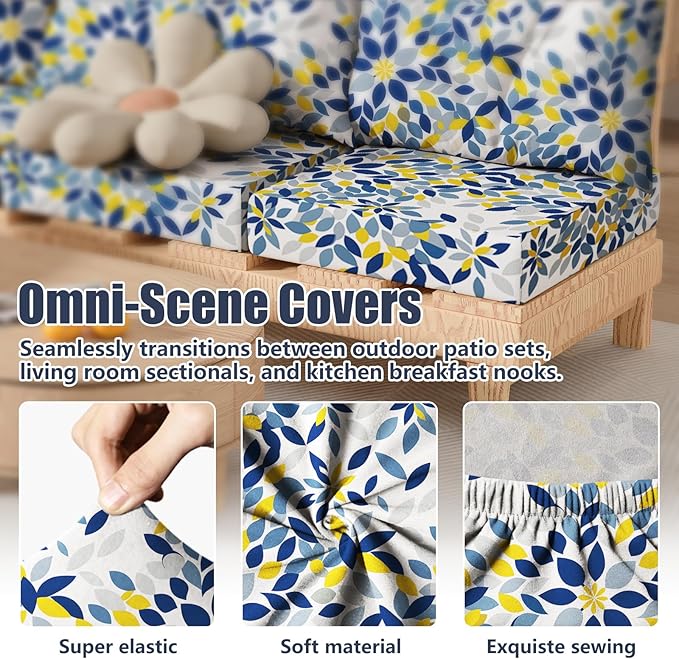 8Pcs Stretch Patio Cushion Covers, Outdoor Couch & Sofa Replacement Slipcovers for Patio Furniture Cushion Covers, Washable Reusable Furniture Protector