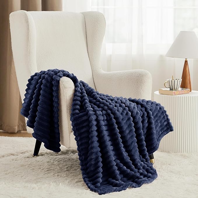 Bedsure GentleSoft Navy Blue Fleece Blanket for Couch - Cozy Soft Blankets for Women, Cute Small Throws for Girls, Navy, 50x70 Inches