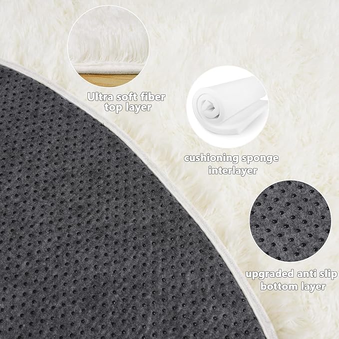 6‘x6’ Cream Round Rugs for Girls Bedroom, Ultra Soft Fluffy Circle Rug for Kids Room, Cute Shag Rugs for Living Room Playroom Tent Castle Home Decor Rug