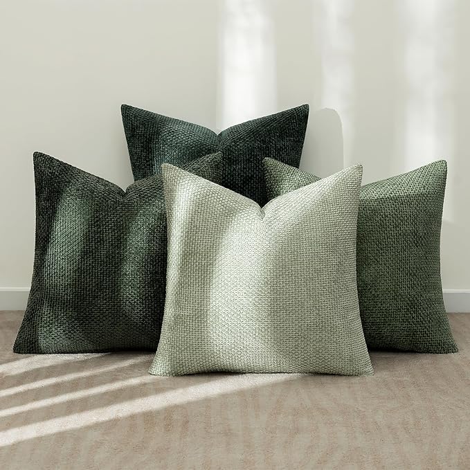 MIULEE Pack of 4 Couch Throw Pillow Covers 16x16 Inch Green Soft Decorative Chenille Pillow Covers Farmhouse Accent Cushion Covers for Boho Spring Home Decor Sofa Bedroom Living Room